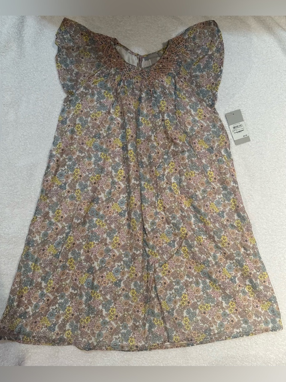 Nordstrom Girl’s Flutter Sleeve  Floral Dress White Pink Flat Flowers Size 8